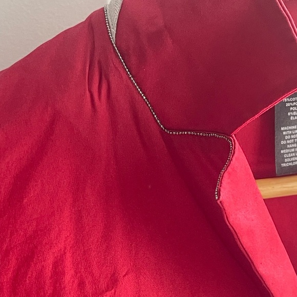 Lafayette 148 Dark Red Maroon 3/4 Sleeve Button Down Blouse Sparkle Beads Monili - Picture 5 of 8